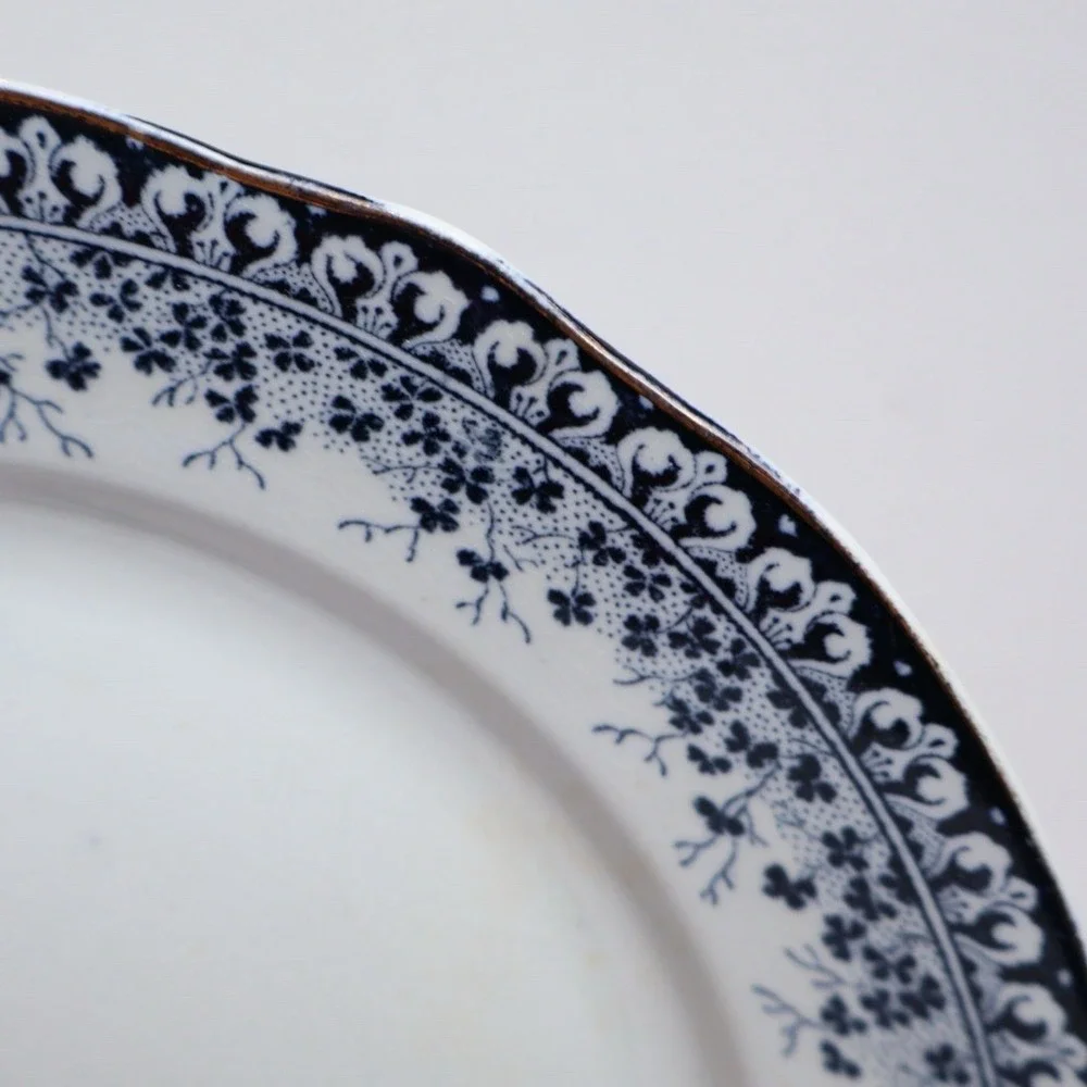 Antique Brownfields Guild Pottery England Blue Transferware Victorian Floral
